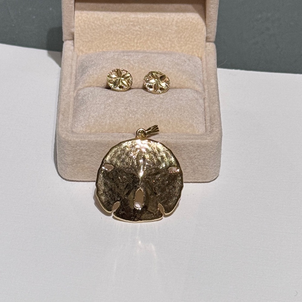 ✨ Coastal Luxe: Gold Sand Dollar Stud Earrings & Matching Charm ✨
